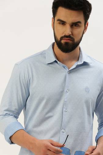 men's long sleeves geometric blue shirt