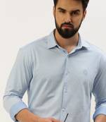 men's long sleeves geometric blue shirt