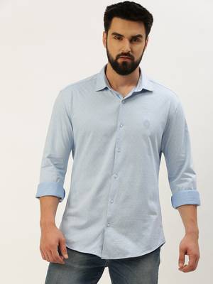 men's long sleeves geometric blue shirt 2