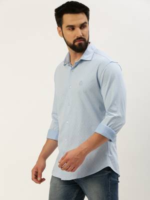 men's long sleeves geometric blue shirt 3