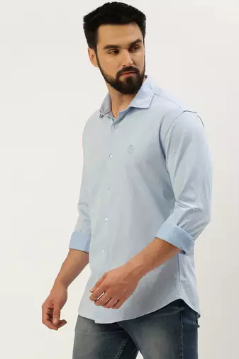 men's long sleeves geometric blue shirt