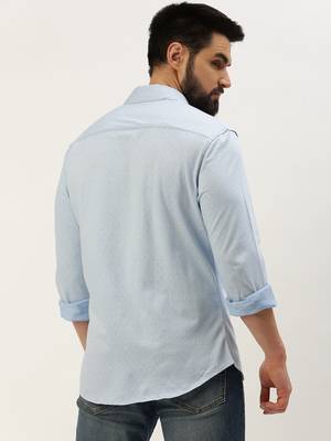 men's long sleeves geometric blue shirt 4