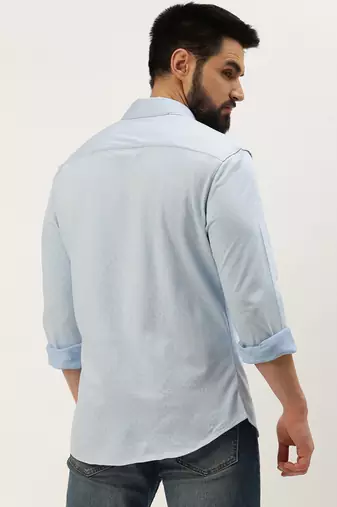 men's long sleeves geometric blue shirt