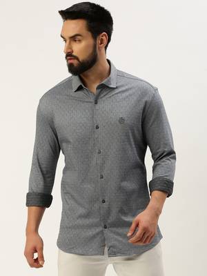 men's long sleeves geometric grey shirt 2