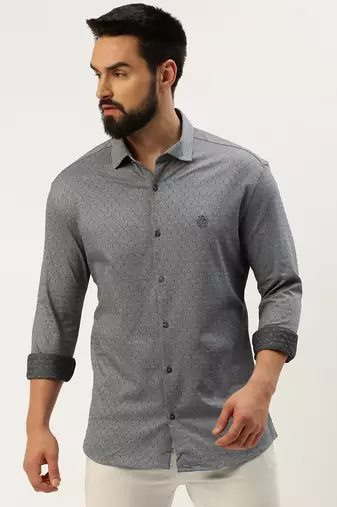men's long sleeves geometric grey shirt