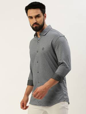 men's long sleeves geometric grey shirt 3