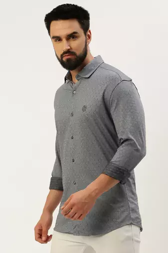 men's long sleeves geometric grey shirt