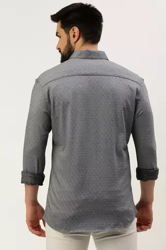 men's long sleeves geometric grey shirt