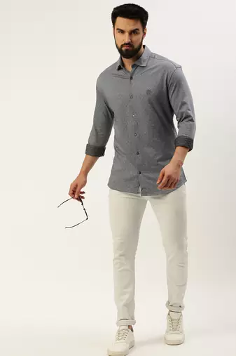 men's long sleeves geometric grey shirt