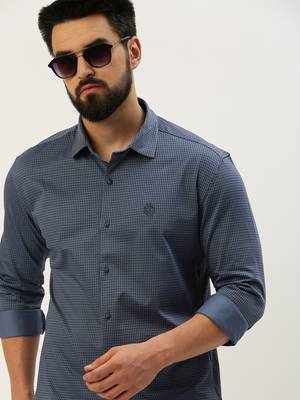 men's long sleeves geometric blue shirt 1