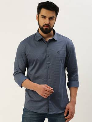 men's long sleeves geometric blue shirt 2