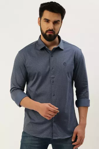 men's long sleeves geometric blue shirt