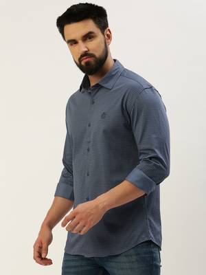 men's long sleeves geometric blue shirt 3