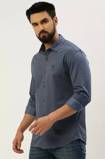 men's long sleeves geometric blue shirt