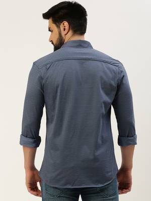 men's long sleeves geometric blue shirt 4