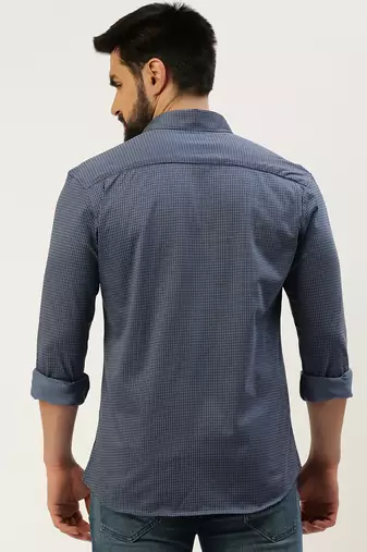 men's long sleeves geometric blue shirt