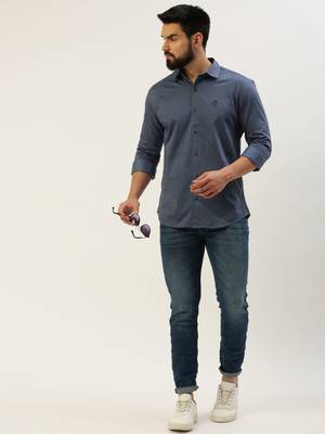 men's long sleeves geometric blue shirt 5