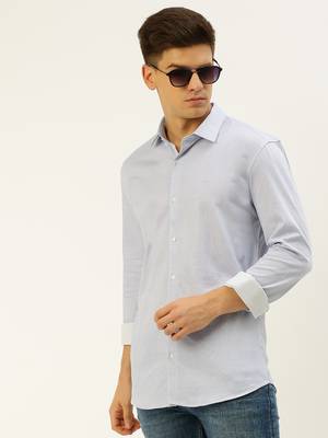 men's long sleeves vertical stripes blue shirt 1