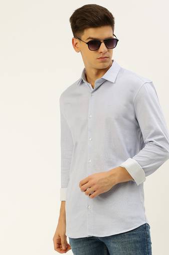 men's long sleeves vertical stripes blue shirt