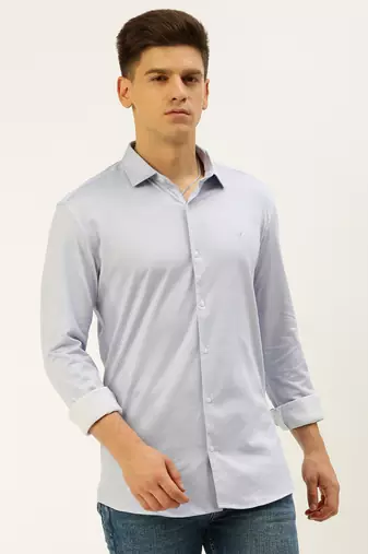 men's long sleeves vertical stripes blue shirt