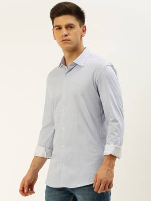 men's long sleeves vertical stripes blue shirt 3