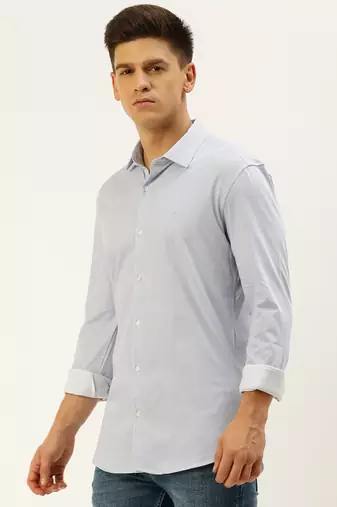 men's long sleeves vertical stripes blue shirt