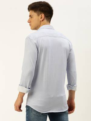 men's long sleeves vertical stripes blue shirt 4