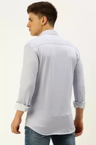 men's long sleeves vertical stripes blue shirt