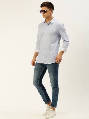 men's long sleeves vertical stripes blue shirt 5