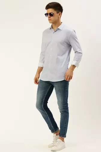 men's long sleeves vertical stripes blue shirt