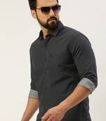 men's long sleeves geometric navy blue shirt