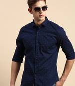 Showoff men's long sleeves geometric navy blue shirt