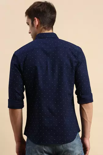 Showoff men's long sleeves geometric navy blue shirt