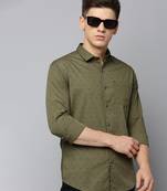 men's long sleeves geometric olive shirt