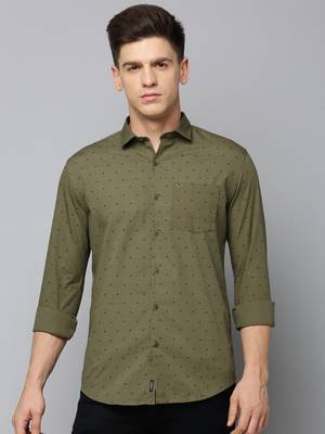 men's long sleeves geometric olive shirt 2