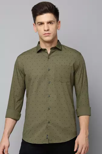 men's long sleeves geometric olive shirt