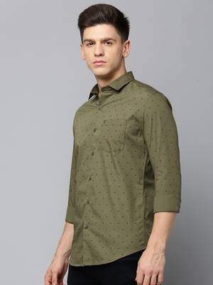 men's long sleeves geometric olive shirt 3