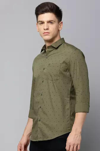 men's long sleeves geometric olive shirt
