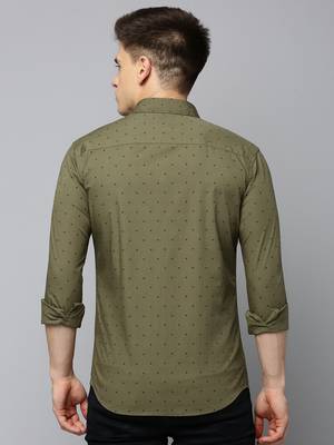 men's long sleeves geometric olive shirt 4