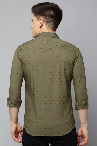 men's long sleeves geometric olive shirt
