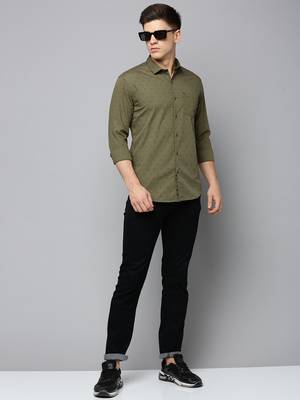 men's long sleeves geometric olive shirt 5