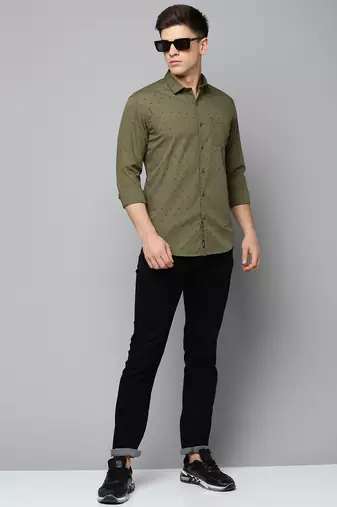 men's long sleeves geometric olive shirt