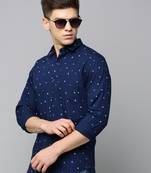 men's long sleeves conversational navy blue shirt