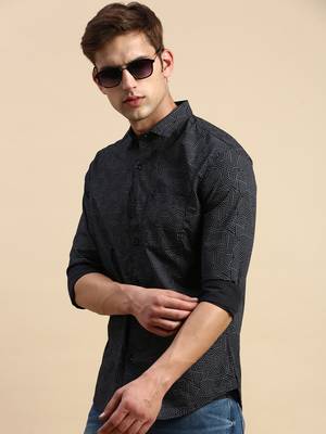 Showoff men's long sleeves geometric black shirt 1