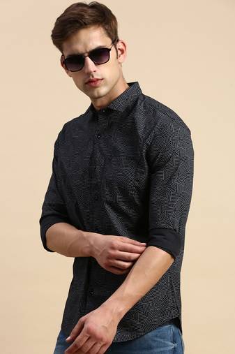 Showoff men's long sleeves geometric black shirt
