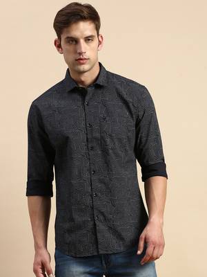 Showoff men's long sleeves geometric black shirt 2