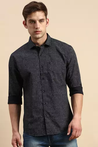 Showoff men's long sleeves geometric black shirt