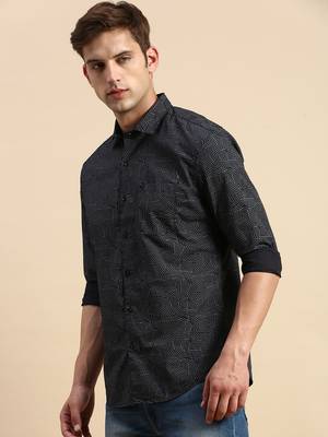 Showoff men's long sleeves geometric black shirt 3