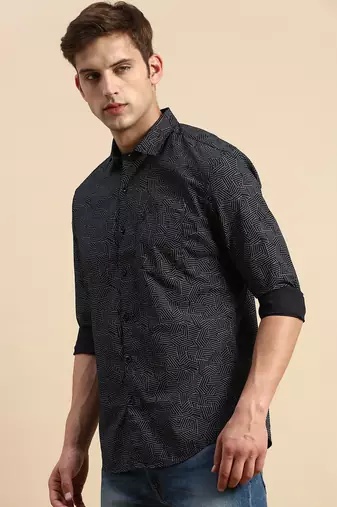 Showoff men's long sleeves geometric black shirt