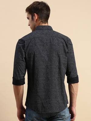 Showoff men's long sleeves geometric black shirt 4